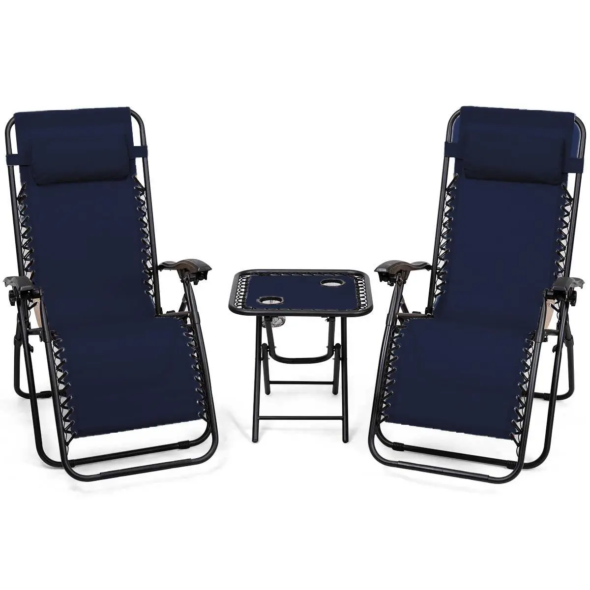 Zero Gravity Chairs Set of 2 w/ Table & Headrest
