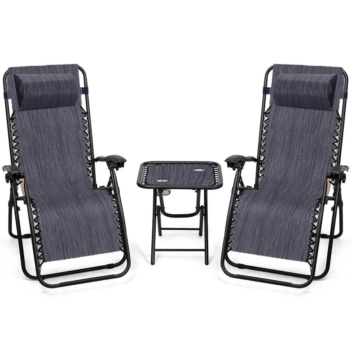 Zero Gravity Chairs Set of 2 w/ Table & Headrest